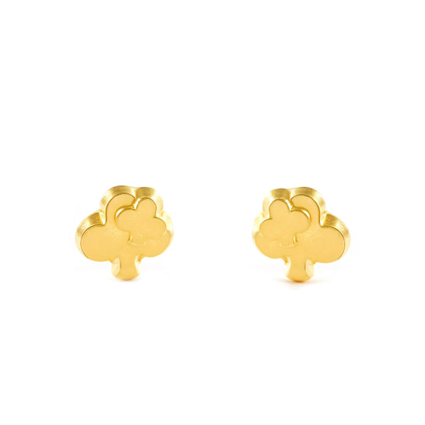 Boucles d'Oreilles Bebe Enfant Trèfle Or Jaune 9 Carats