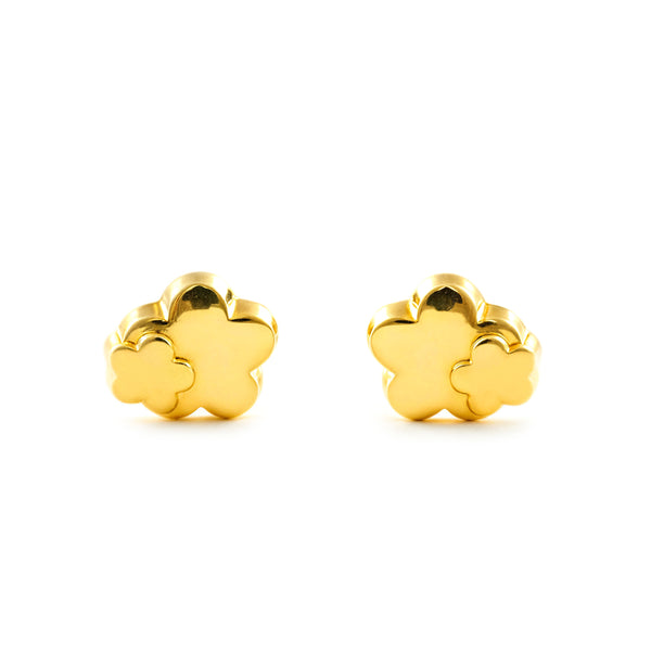 Boucles d'Oreilles Bebe Enfant marguerite fleur Or Jaune 9 Carats