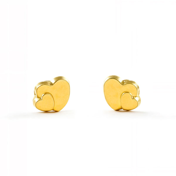 Boucles d'Oreilles Bebe Enfant Cœur Or Jaune 18 Carats