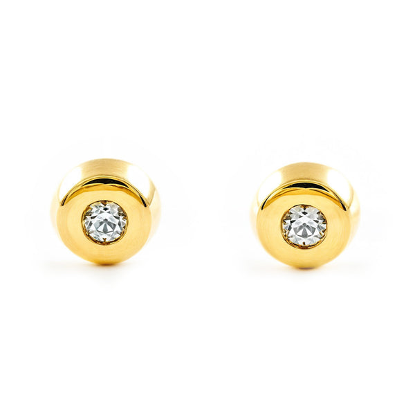 Boucles d'Oreilles Bebe Enfant Ronde Zircone Or Jaune 18 Carats
