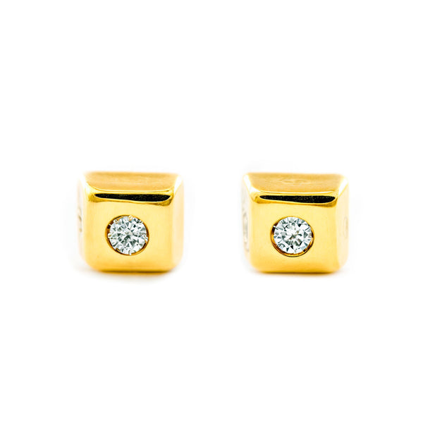Boucles d'Oreilles Bebe Enfant Carre Zircone Or Jaune 18 Carats