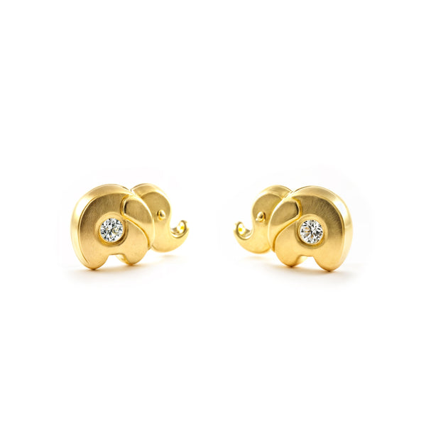 Boucles d'Oreilles Bebe Enfant Élephant Zircone Or Jaune 18 Carats