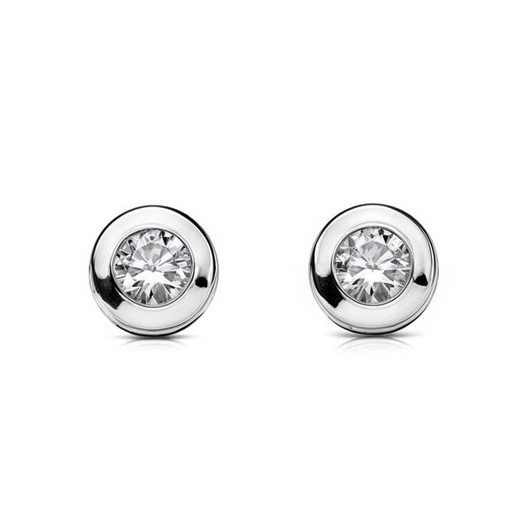 Boucles d'Oreilles Galerie Zircone 4 mm Or Blanc 18 Carats