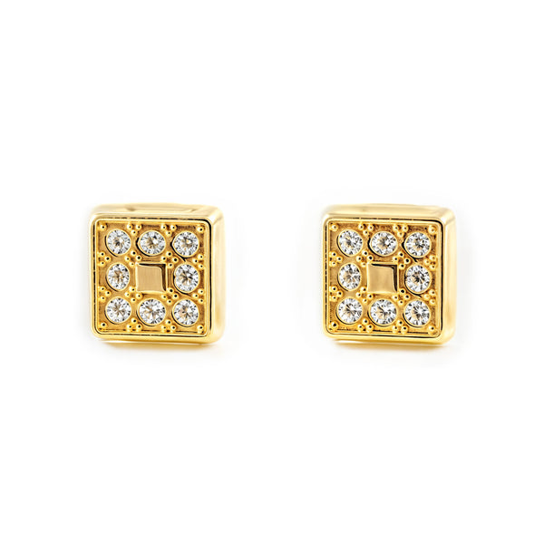Boucles d'Oreilles Fille Enfant Carre Zircone Or Jaune 18 Carats