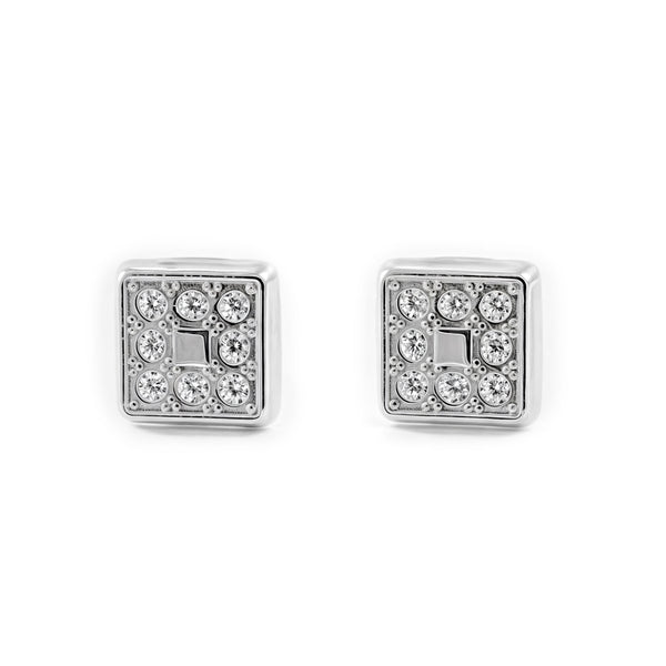 Boucles d'Oreilles Fille Enfant Carre Zircone Or Blanc 18 Carats