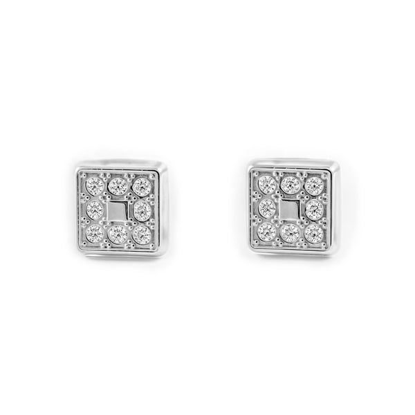 Boucles d'Oreilles Bebe Enfant Carre Zircone Or Blanc 18 Carats