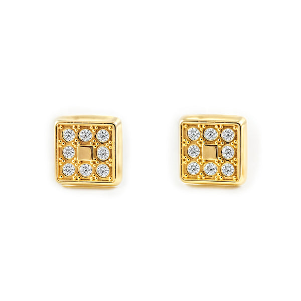 Boucles d'Oreilles Bebe Enfant Carre Zircone Or Jaune 18 Carats