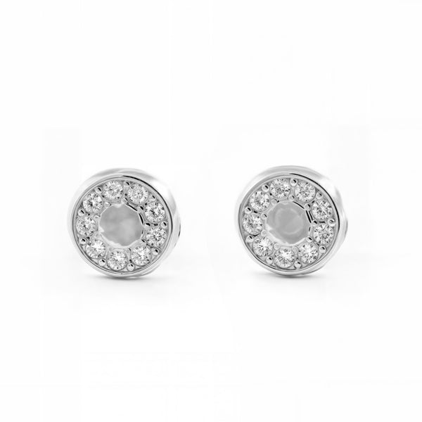 Boucles d'Oreilles Fille Enfant Ronde Zircone Or Blanc 18 Carats