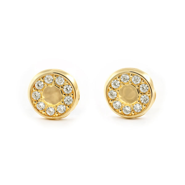 Boucles d'Oreilles Fille Enfant Ronde Zircone Or Jaune 18 Carats
