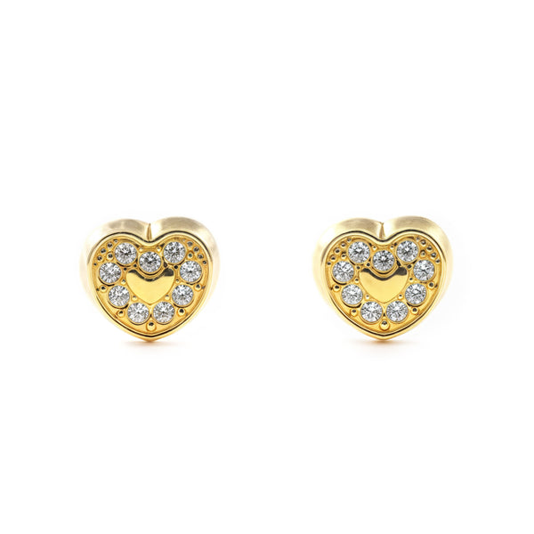 Boucles d'Oreilles Bebe Enfant Cœur Zircone Or Jaune 9 Carats