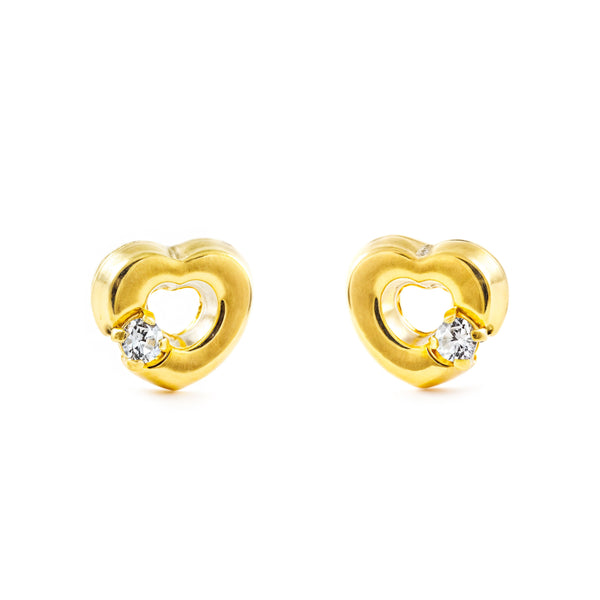 Boucles d'Oreilles Bebe Enfant Cœur Zircone Or Jaune 18 Carats