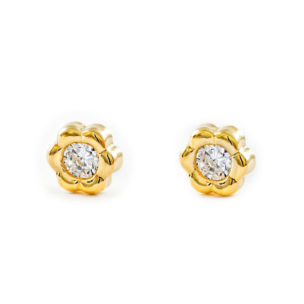 Boucles d'Oreilles Fille Enfant marguerite fleur Zircone Or Jaune 18 Carats