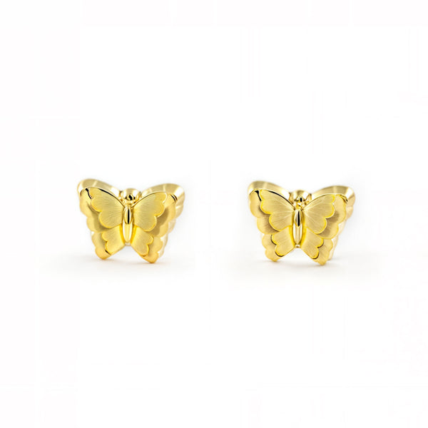 Boucles d'Oreilles Bebe Enfant Papillon Or Jaune 18 carats mates et brillantes