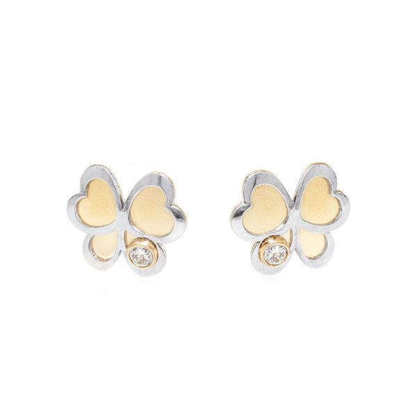 Boucles d'Oreilles Fille Enfant Papillon Zircone Or Bicolore 18 carats mates et brillantes