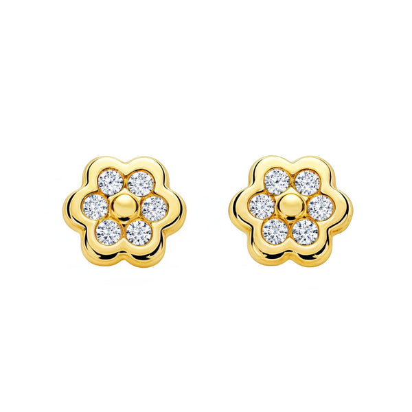 Boucles d'Oreilles marguerite fleur Zircone Or Jaune 18 Carats