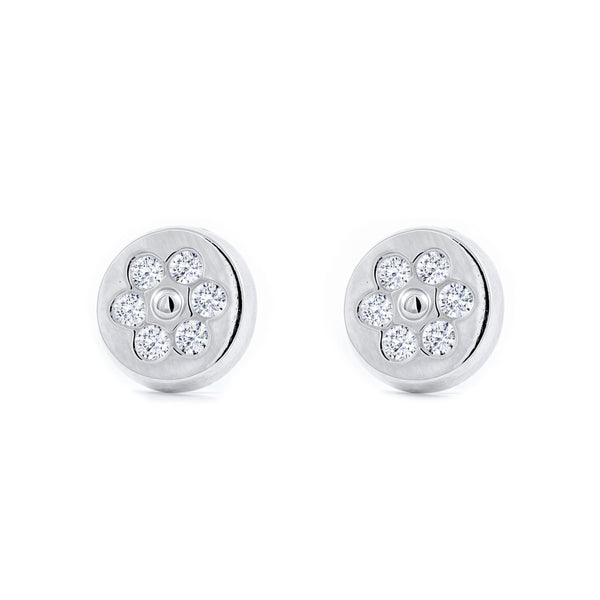 Boucles d'Oreilles Ronde Zircone Or Blanc 18 Carats