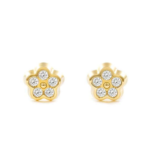Boucles d'Oreilles Fille Enfant marguerite fleur Zircone Or Jaune 18 Carats