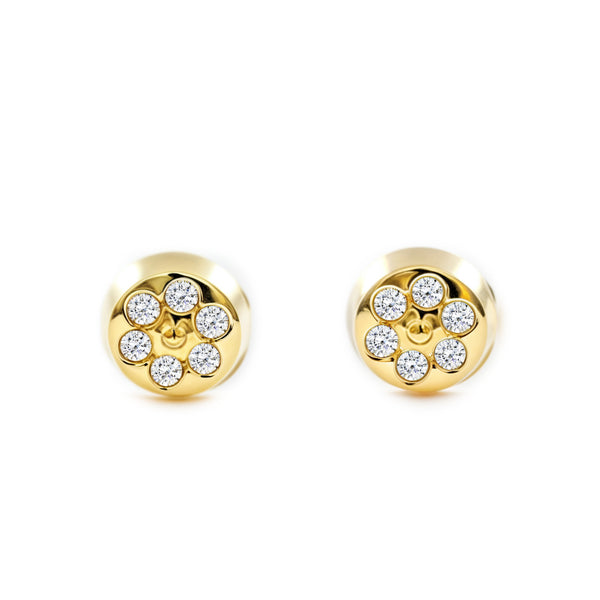 Boucles d'Oreilles Bebe Enfant Ronde Zircone Or Jaune 18 Carats
