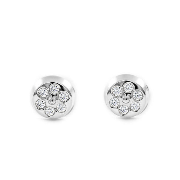 Boucles d'Oreilles Bebe Enfant Ronde Zircone Or Blanc 9 Carats