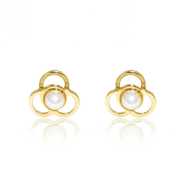 Boucles d'Oreilles Bebe Enfant Trèfle Perle 2 mm Or Jaune 18 Carats