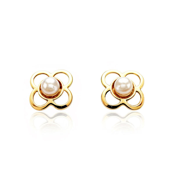 Boucles d'Oreilles Bebe Enfant Trèfle Perle 2 mm Or Jaune 18 Carats