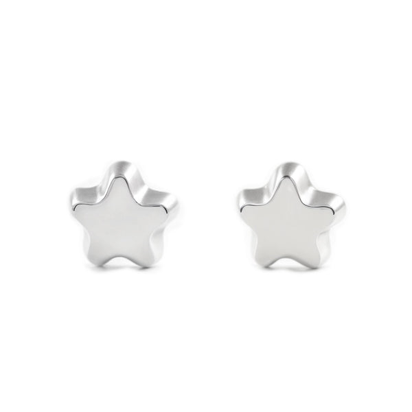 Boucles d'Oreilles Bebe Fille Enfant Étoile Or Blanc 9 Carats