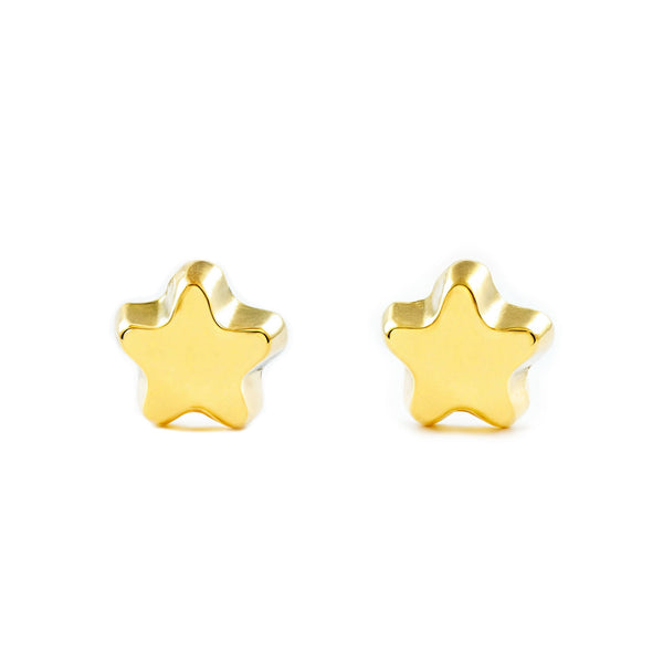 Boucles d'Oreilles Bebe Fille Enfant Étoile Or Jaune 9 Carats