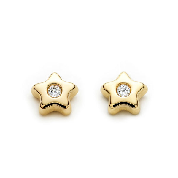 Boucles d'Oreilles Bebe Fille Enfant Étoile Zircone Or Jaune 9 Carats