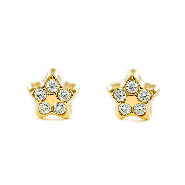 Boucles d'Oreilles Bebe Fille Enfant Étoile Zircone Or Jaune 9 Carats