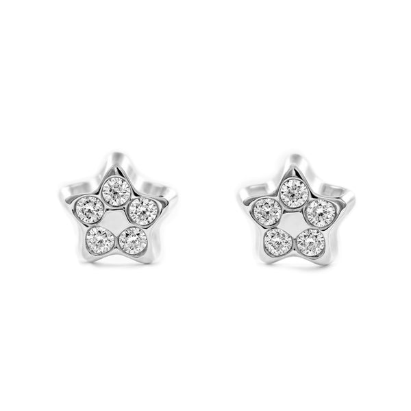 Boucles d'Oreilles Bebe Fille Enfant Étoile Zircone Or Blanc 9 Carats