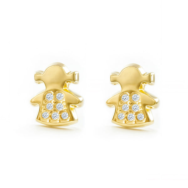 Boucles d'Oreilles Fille Enfant Fille Zircone Or Jaune 9 Carats