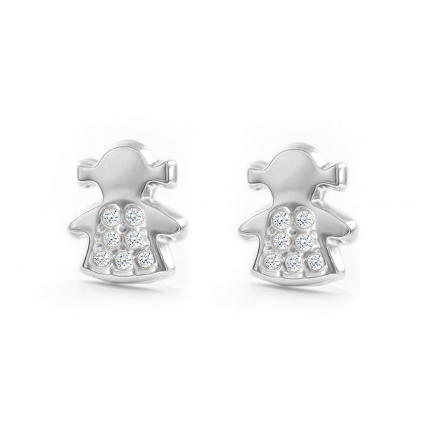 Boucles d'Oreilles Fille Enfant Fille Zircone Or Blanc 9 Carats