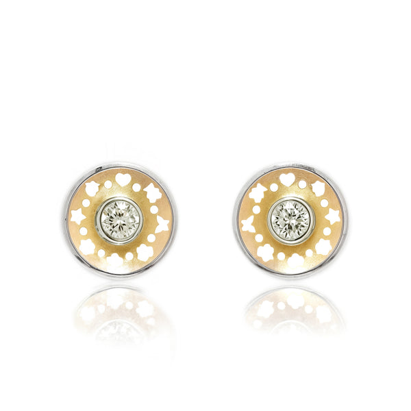 Boucles d'Oreilles Fille Enfant Ronde Zircone Or Bicolore 18 carats mates et brillantes