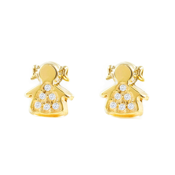 Boucles d'Oreilles Fille Enfant Fille Zircone Or Jaune 9 Carats