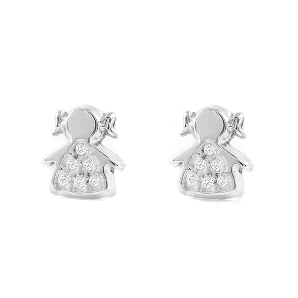 Boucles d'Oreilles Fille Enfant Fille Zircone Or Blanc 9 Carats