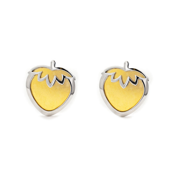 Boucles d'Oreilles Fille Enfant Fraises Or Bicolore 18 carats mates et brillantes