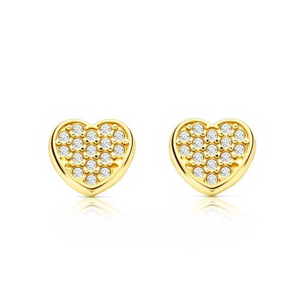Boucles d'Oreilles Fille Enfant Cœur Zircone Or Jaune 9 Carats