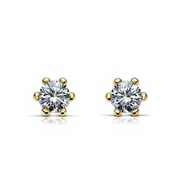 Boucles d'Oreilles Bebe Fille Enfant Zircone 3 mm Or Jaune 9 Carats