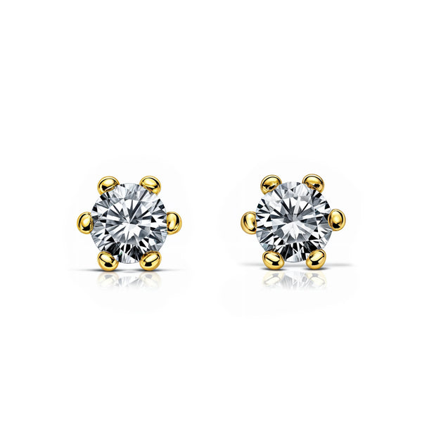 Boucles d'Oreilles Fille Enfant Zircone 4 mm Or Jaune 18 Carats