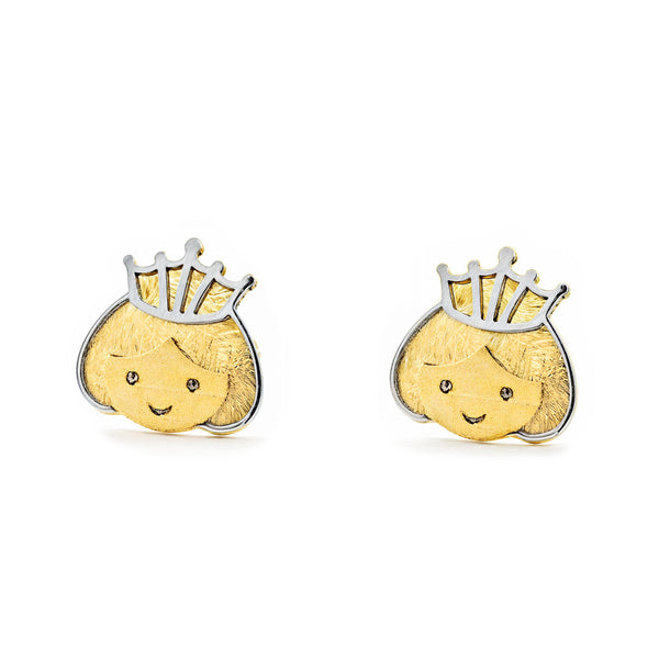 Boucles d'Oreilles Fille Enfant Fille Or Bicolore 18 carats mates et brillantes