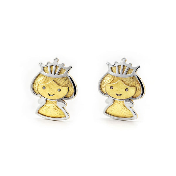Boucles d'Oreilles Fille Enfant Fille Or Bicolore 18 carats mates et brillantes