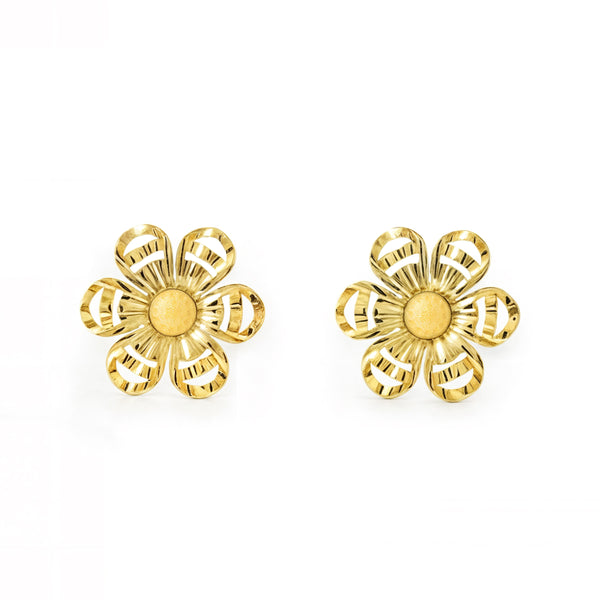 Boucles d'Oreilles Fleur Or Jaune 18 carats mates et brillantes