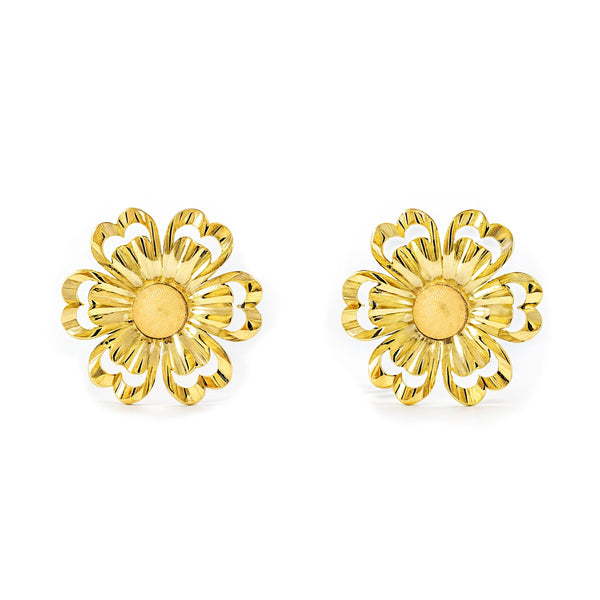 Boucles d'Oreilles Fleur Or Jaune 18 carats mates et brillantes