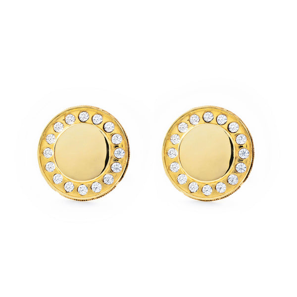 Boucles d'Oreilles Ronde Zircone Or Jaune 9 Carats
