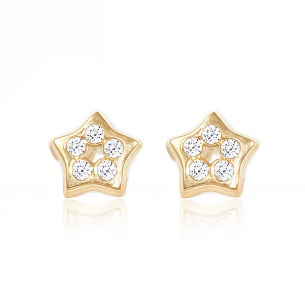 Boucles d'Oreilles Bebe Enfant Étoile Zircone Or Jaune 9 Carats