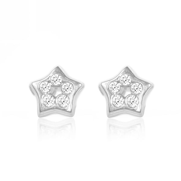 Boucles d'Oreilles Bebe Enfant Étoile Zircone Or Blanc 9 Carats