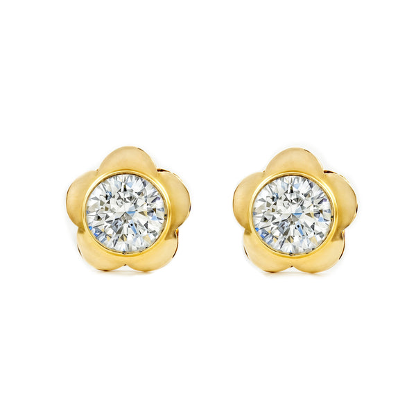 Boucles d'Oreilles marguerite fleur Zircone Or Jaune 9 Carats