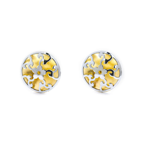 Boucles d'Oreilles Bebe Fille Enfant Ronde Or Bicolore 9 carats mates et brillantes