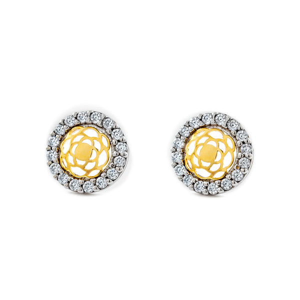 Boucles d'Oreilles Ronde Zircone Or Bicolore 9 Carats