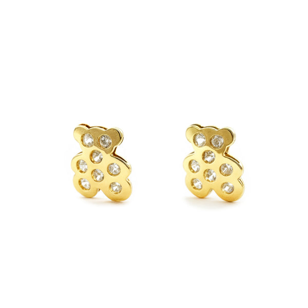 Boucles d'Oreilles Bebe Fille Enfant Ours Zircone Or Jaune 18 Carats